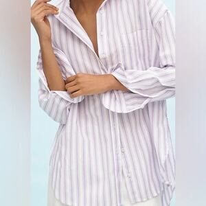 Maeve by Anthropologie MEDIUM Benett Purple Striped Button Down Shirt